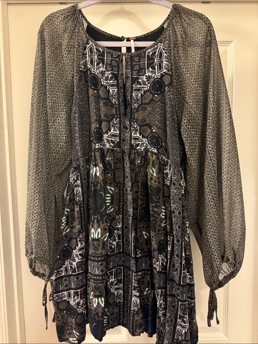 Free People Patterned Long Sleeve Mini Dress